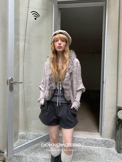 DKZ OFFICIAL Faux Mink Batwing V-neck Loose Knit Women&