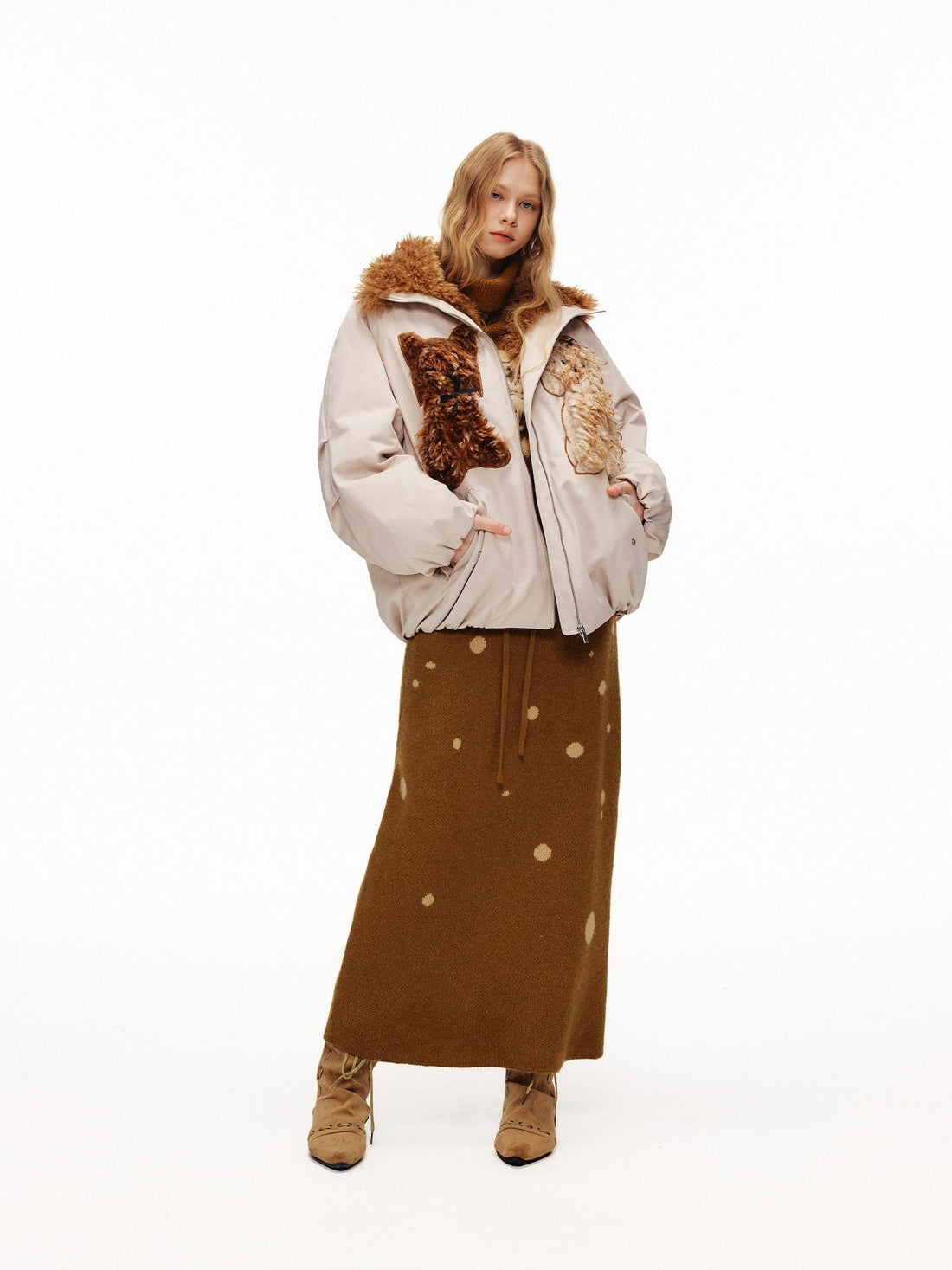 OuttheBlue Eco 90 Down Warm Loose Casual Patch Lapel High Waist Women Zipper Down Jackets