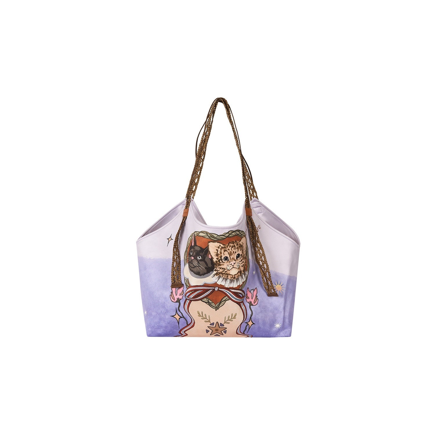 OuttheBlue_Cute_Cat_Print_Light_Purple_Roomy_Square_Double_Strap_Shoulder_Women_Tote_Bags_MISSTT