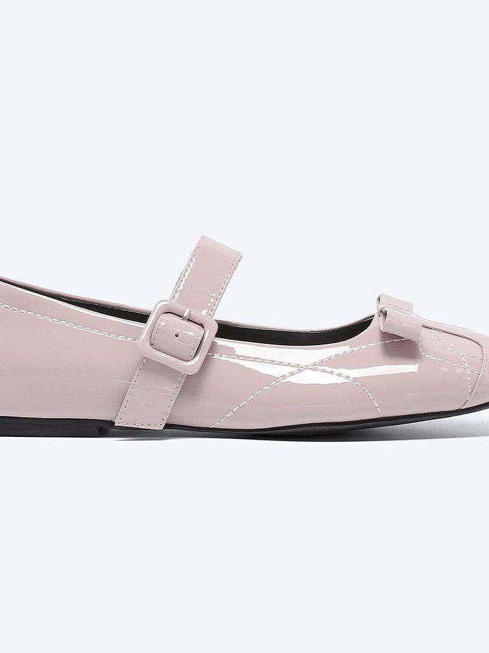 RUN TO THE FUTURE Sheepskin Insole Vintage Square Toe One Strap Low Heel Rubber Sole Women Flats
