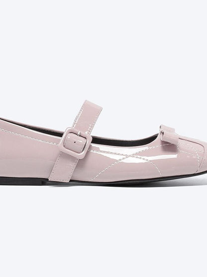 RUN TO THE FUTURE Sheepskin Insole Vintage Square Toe One Strap Low Heel Rubber Sole Women Flats