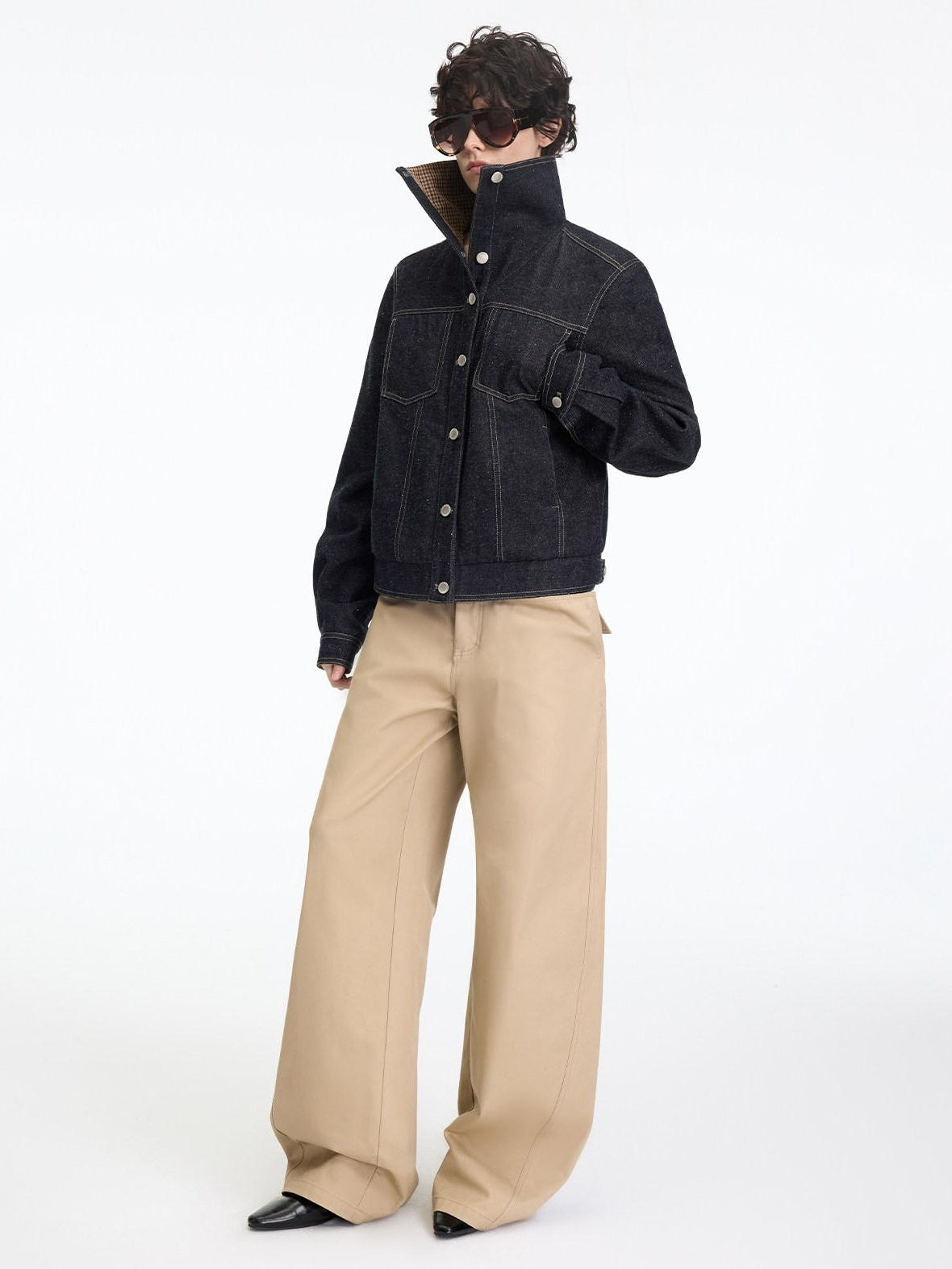 RUN TO THE FUTURE Indigo Relaxed Commuter Loose Fit Long Sleeve Solid Single Button Denim Jackets