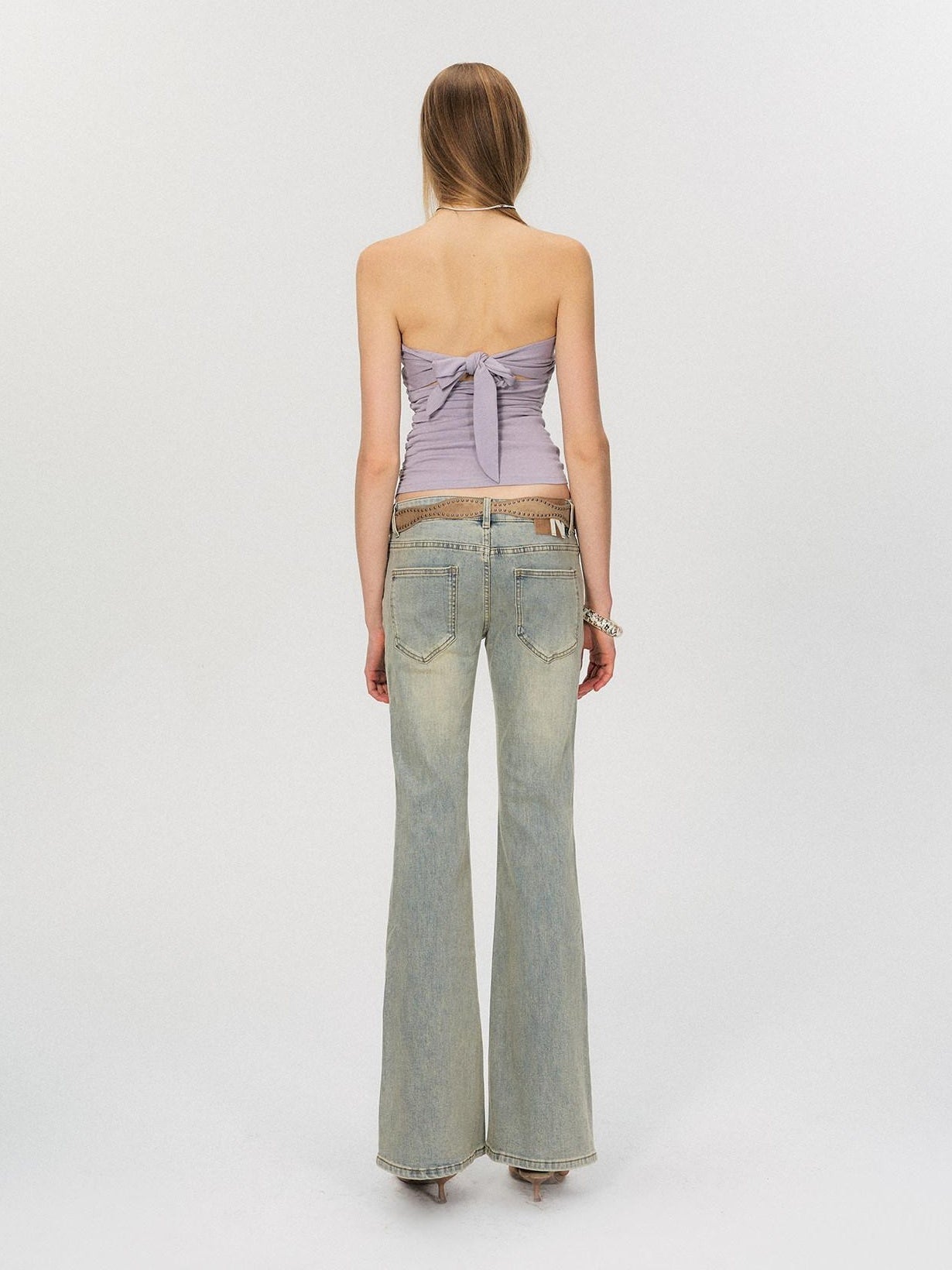 The NeverMore Washed Micro Flare Low Rise Micro Stretch Cotton Blue Green Straight Leg Jeans