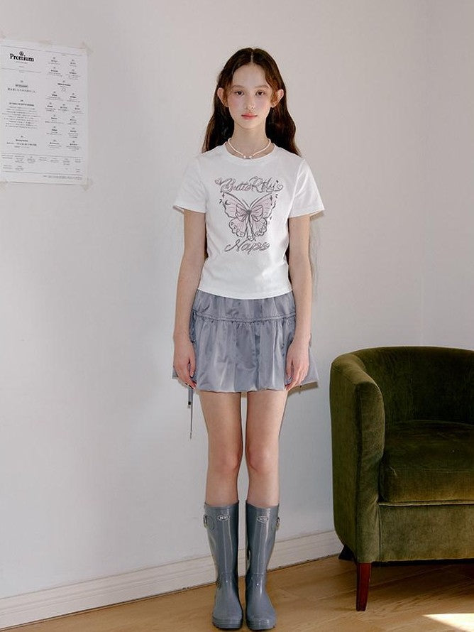 NAPSNAPS Hand Drawn Butterfly Print Slim Cropped Women&