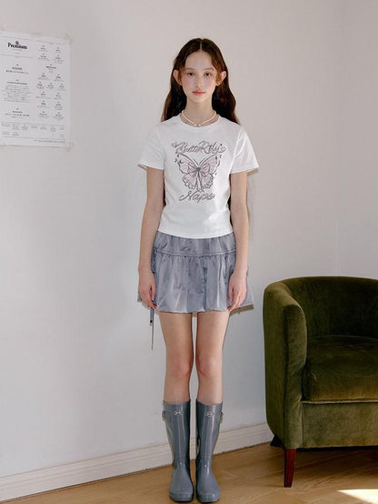NAPSNAPS Hand Drawn Butterfly Print Slim Cropped Women&