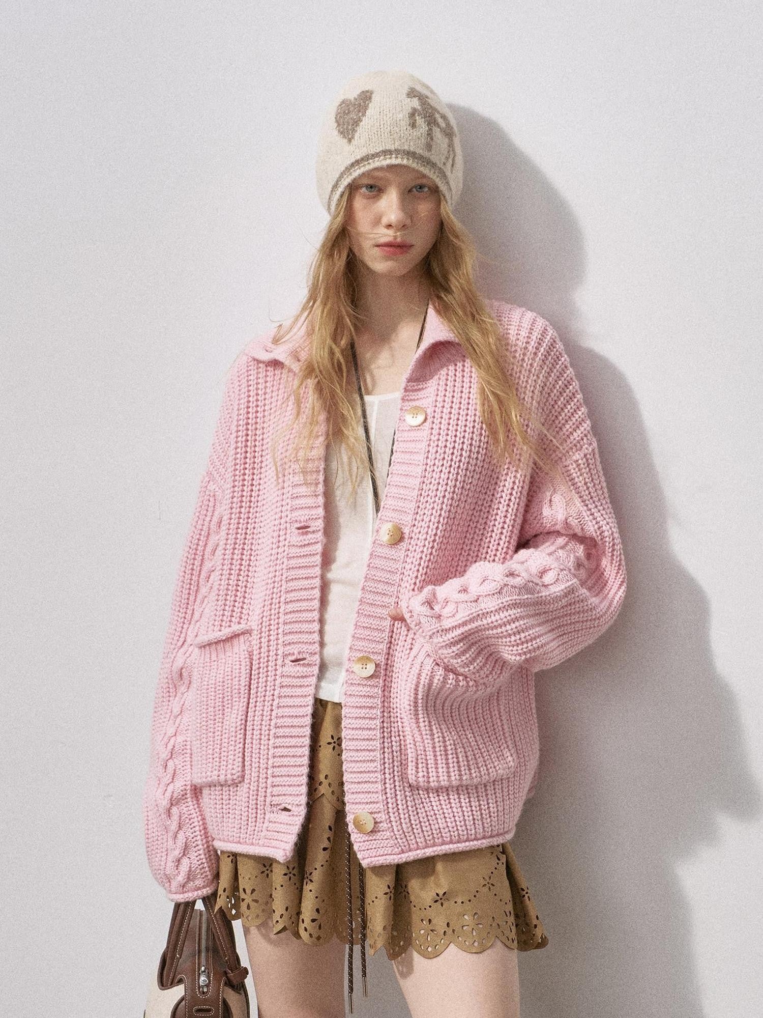 DIDDI MODA Sakura Pink Chunky Cable Knit Women&