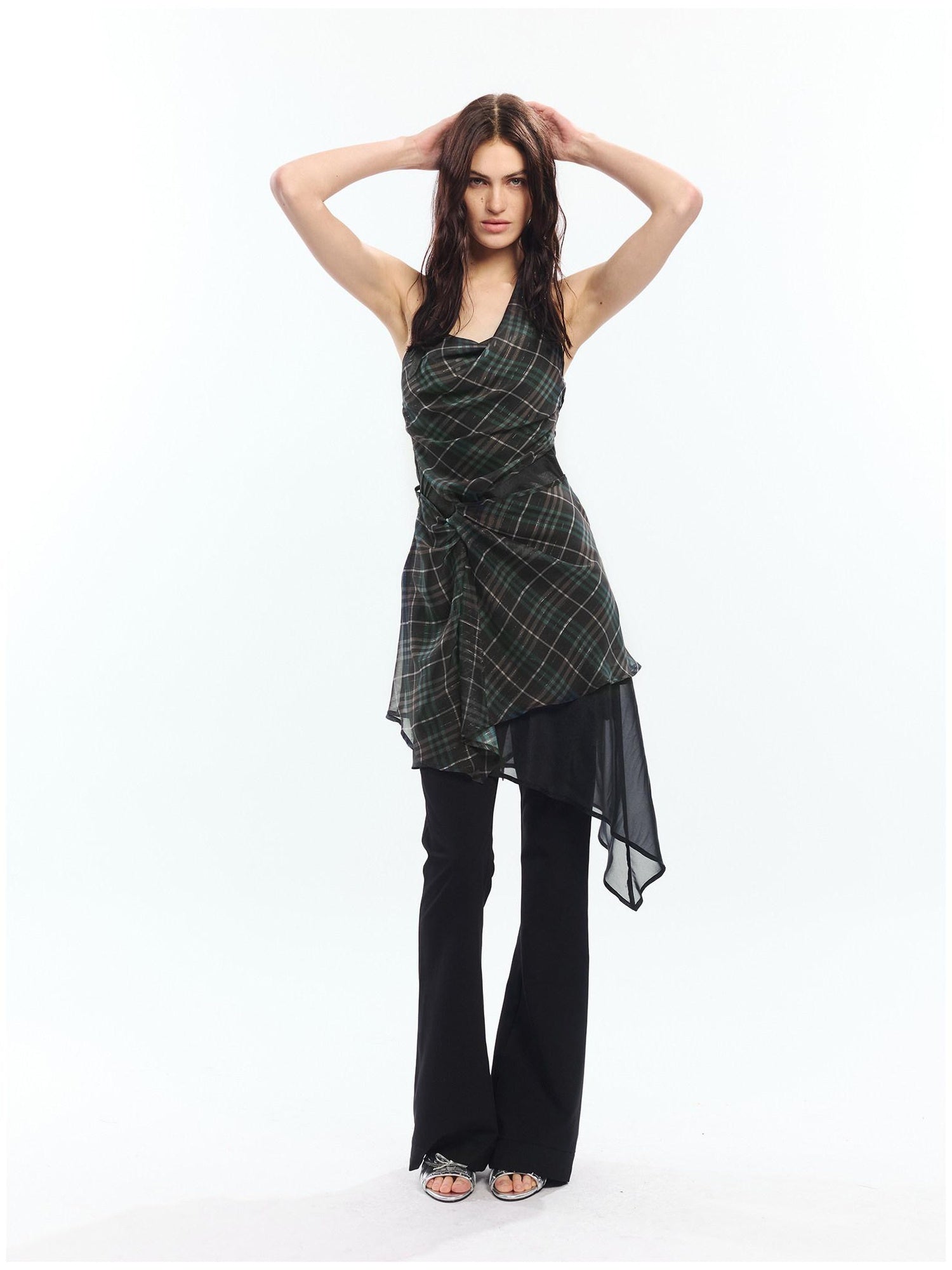 2th Desire High Waist Vintage Plaid A Line Spaghetti Strap City Slim Slip Mini Dresses