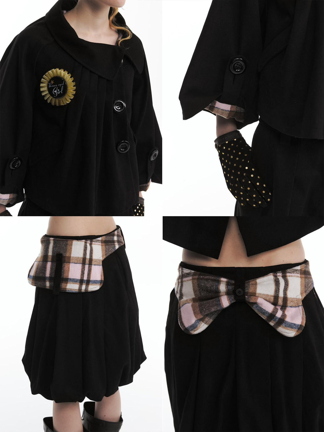 nit alcove Cute Bow Plaid Cropped Lapel Top High Waist Skirt Unisex Top &amp; Skirt Sets