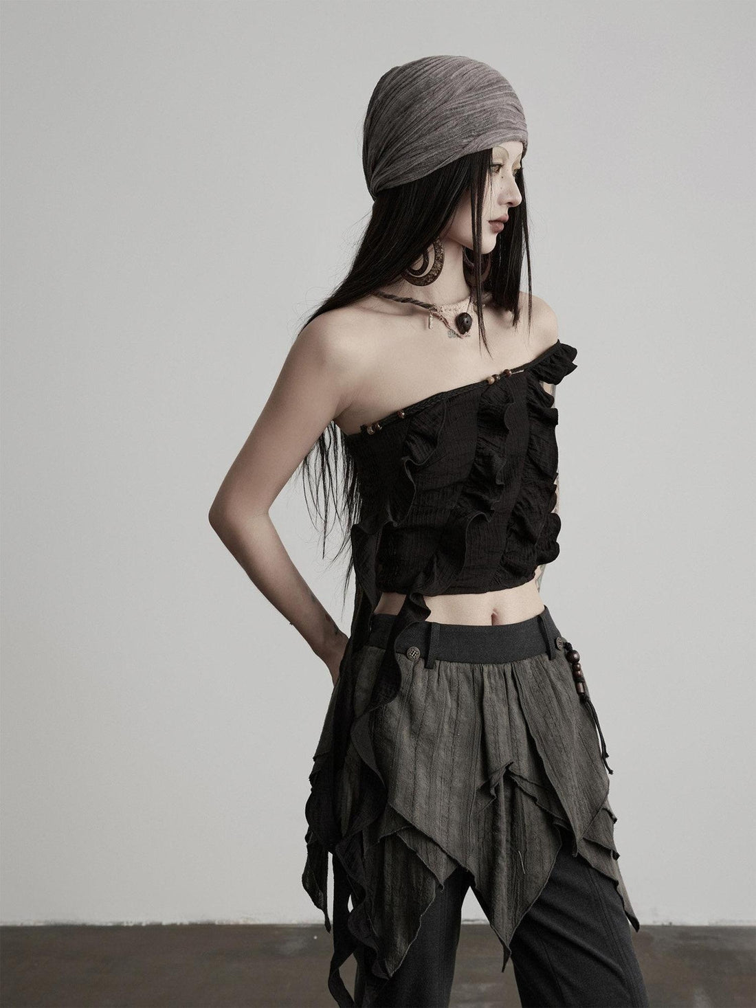 INDULGE Spliced Patchwork Original Slim Fit Solid Black Women Bandeau Tops