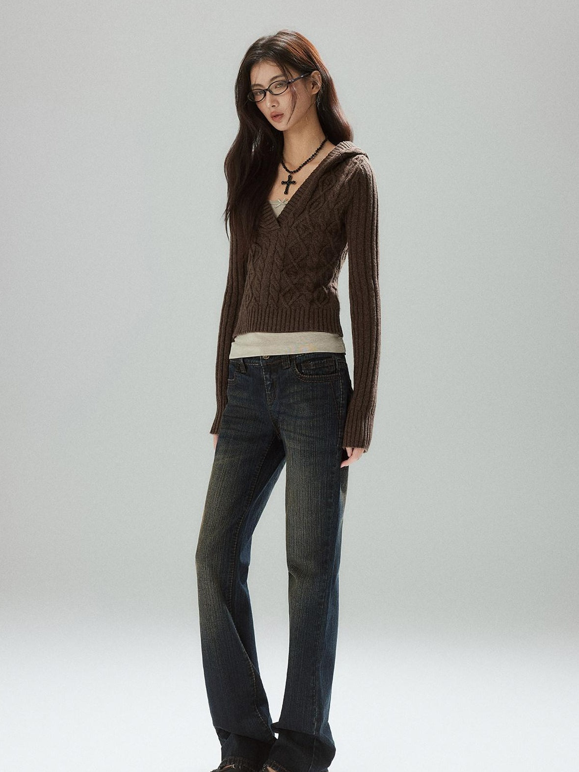 Low pixel Wool Blend V-neck Slim Pullover Two Piece Cami Set Casual Sweaters