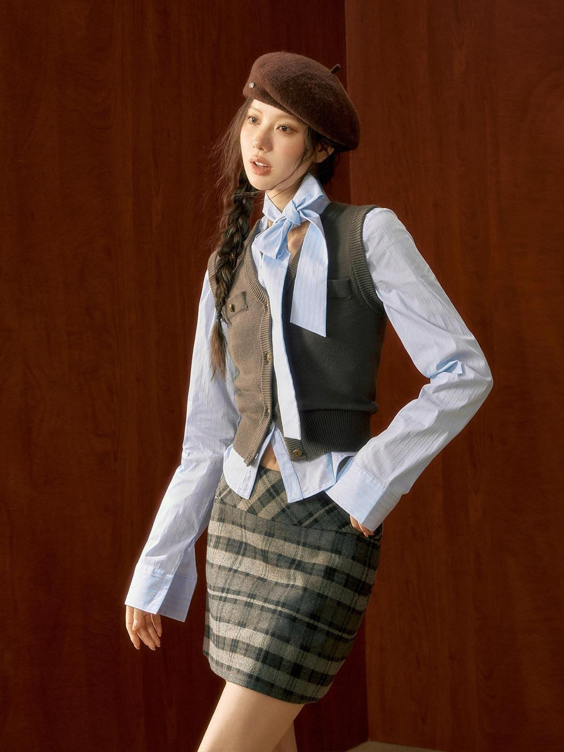7Shiftin High Waist Cotton Plaid A Line Slim Fit Casual Girls Mini Skirts