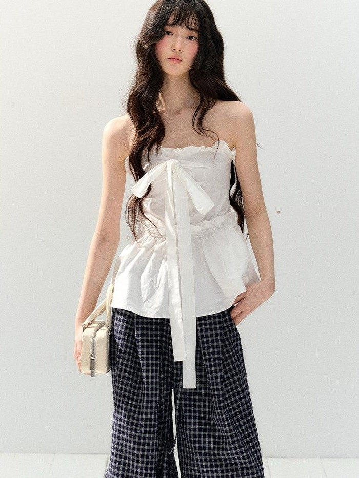 7Shiftin Original Design Tie Detail Slim Fit 100% Cotton Female Pullover Tube Tops