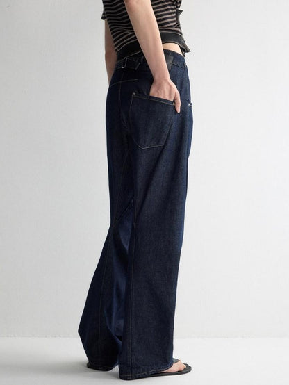 RUN TO THE FUTURE Durable Dark Cotton Denim Casual Oversized Natural Waist Ladies Wide-Leg Jeans
