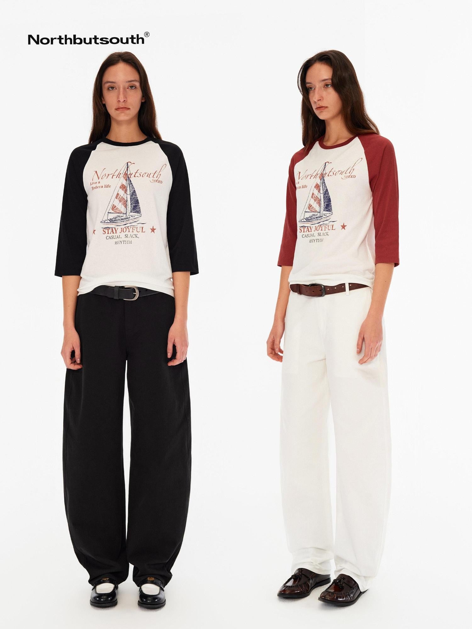 Northbutsouth Sail Distressed Print Logo Contrast Raglan Women&