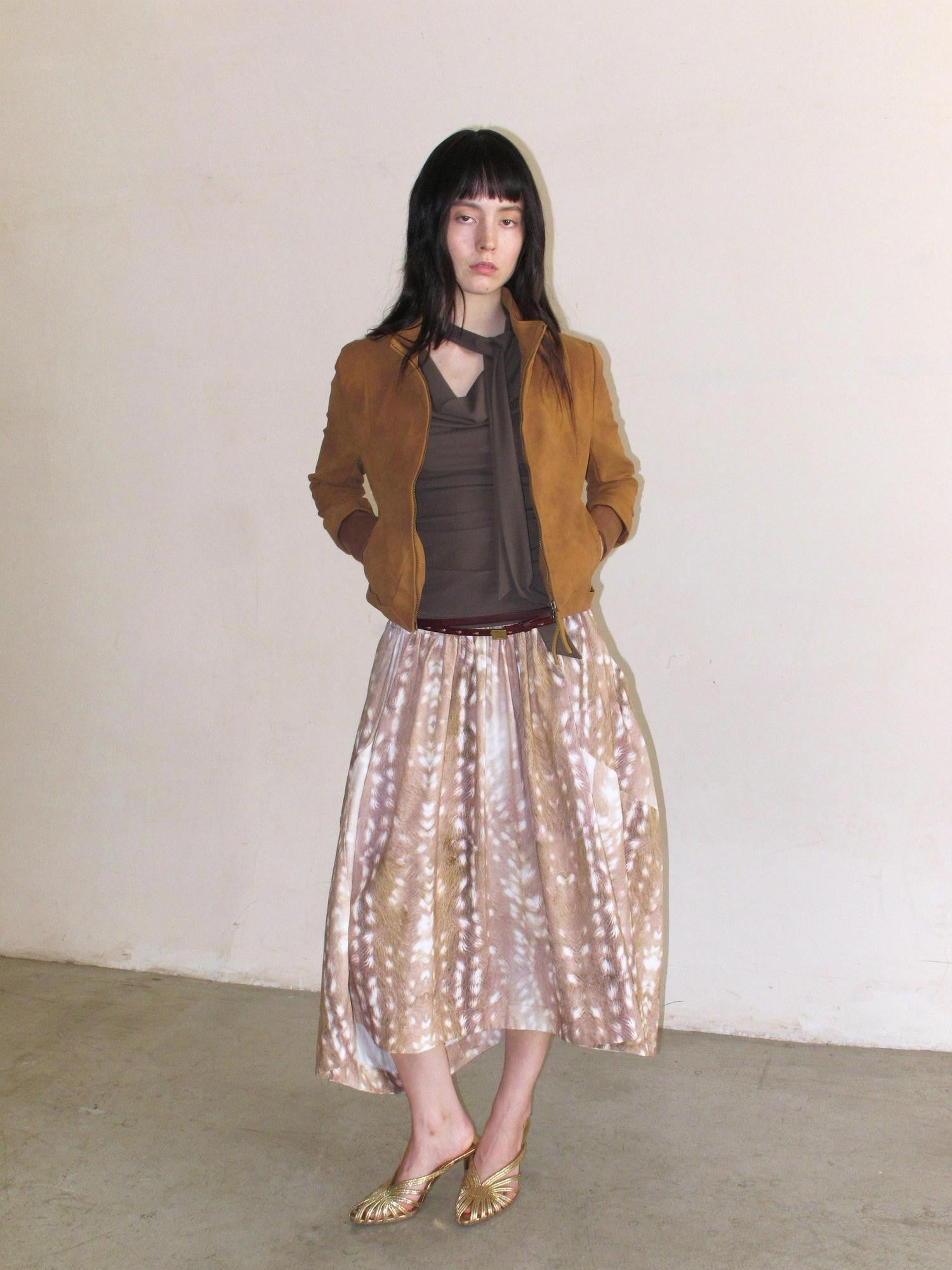 Mito de dar Deer Spot Brown Asymmetric Patchwork Women&