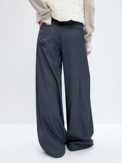 RUN TO THE FUTURE Pleated Low Waist Minimalist Loose Fit Women Vintage Green Wide-Leg Pants