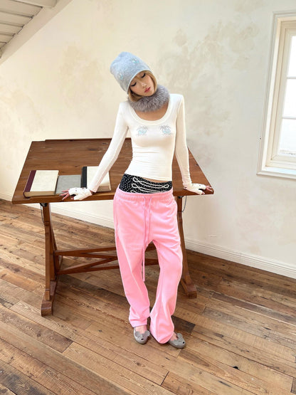 nit alcove 100 Percent Cotton Soft Comfort Casual Natural Waist Unisex Pink Straight Pants