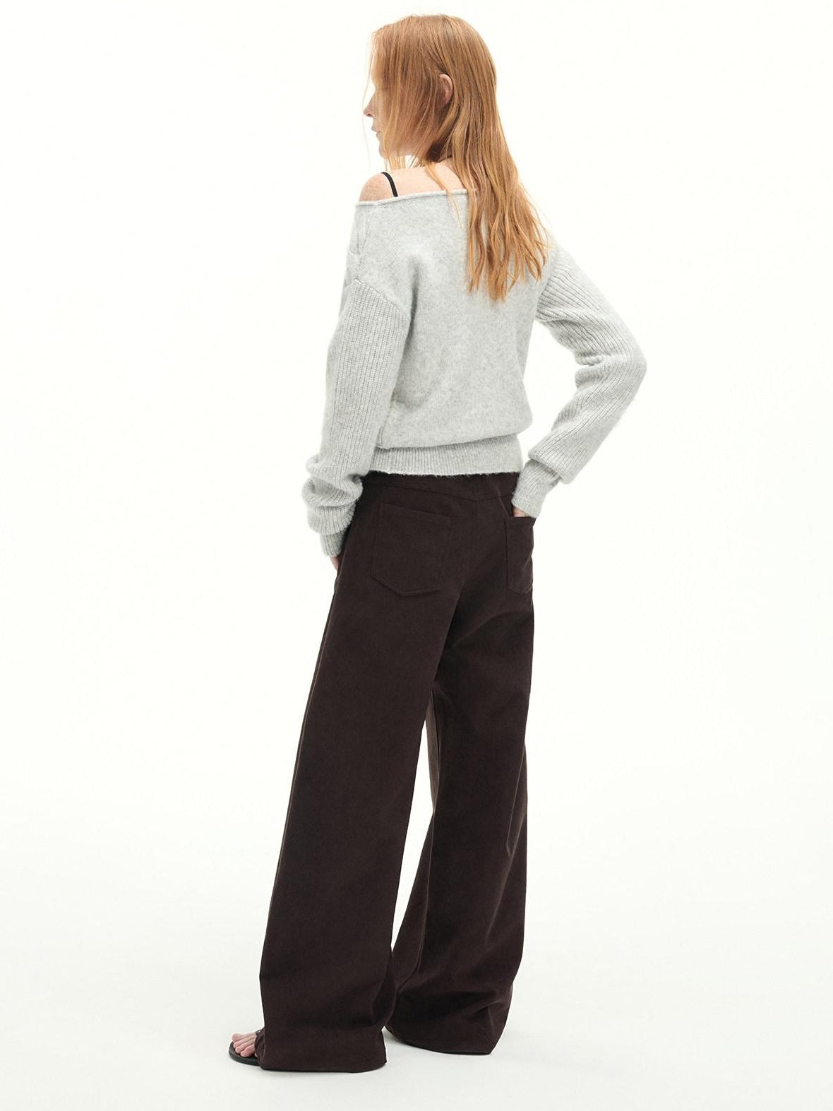 RUN TO THE FUTURE Casual Mid Low Waist Zip Fly Polyester Women Deep Brown Wide-Leg Pants