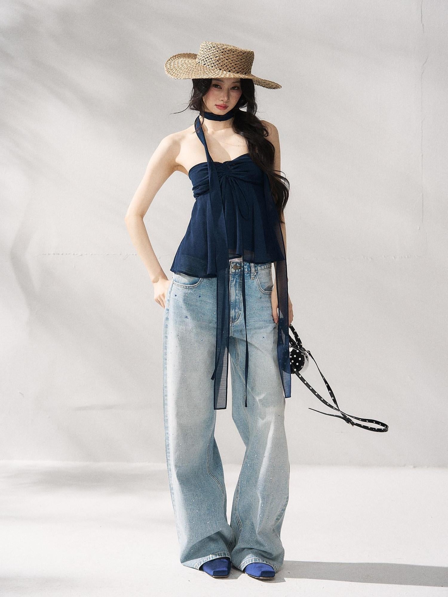 7Shiftin Tie Front Cropped Loose Fit Versatile Solid Color S M L Tube Tops