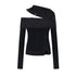 AnnoMundi Viscose Blend Slim Fit Off Shoulder Women Black Grey Long Sleeve T-Shirts