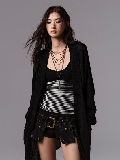 Low pixel Cozy Wool Blend Gothic Oversized Open Front Knit Women Black Cardigans