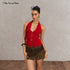 The NeverMore Silky Rayon Backless Halter V-neck Slim Cropped Sexy Women Tank Tops & Camis