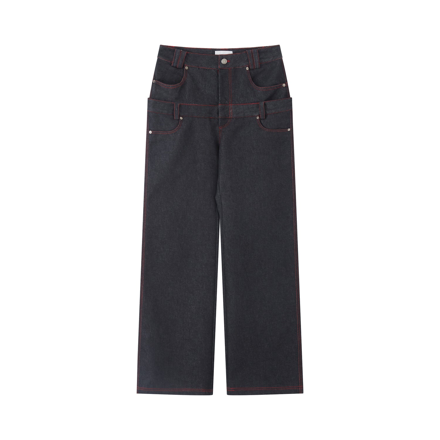 RUN TO THE FUTURE Low Rise Colorblock Loose Fit Zip Fly Black Denim Stretch Wide-Leg Jeans