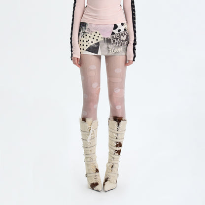 The NeverMore Silk Printed Low Waist Bodycon Slim Fit Women White Print Mini Skirts