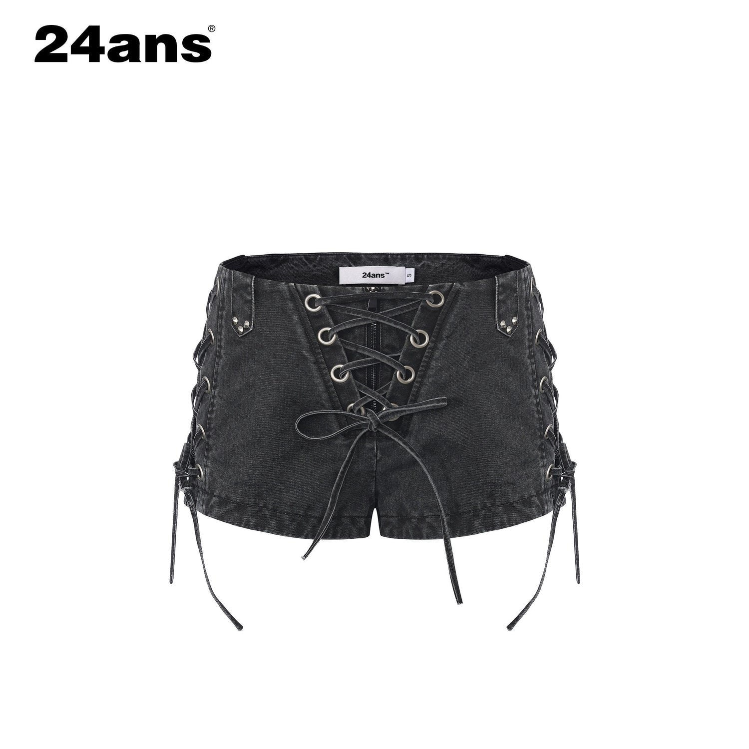 24ans Two Piece Long Sleeve Shorts Set For Women Black Gray Casual Denim Jackets
