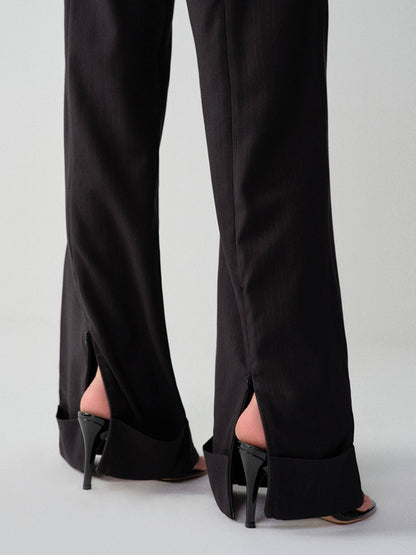 RUN TO THE FUTURE Low Waist Zip Fly Minimalist Relaxed Wide Leg Black Red Stripe Straight Pants