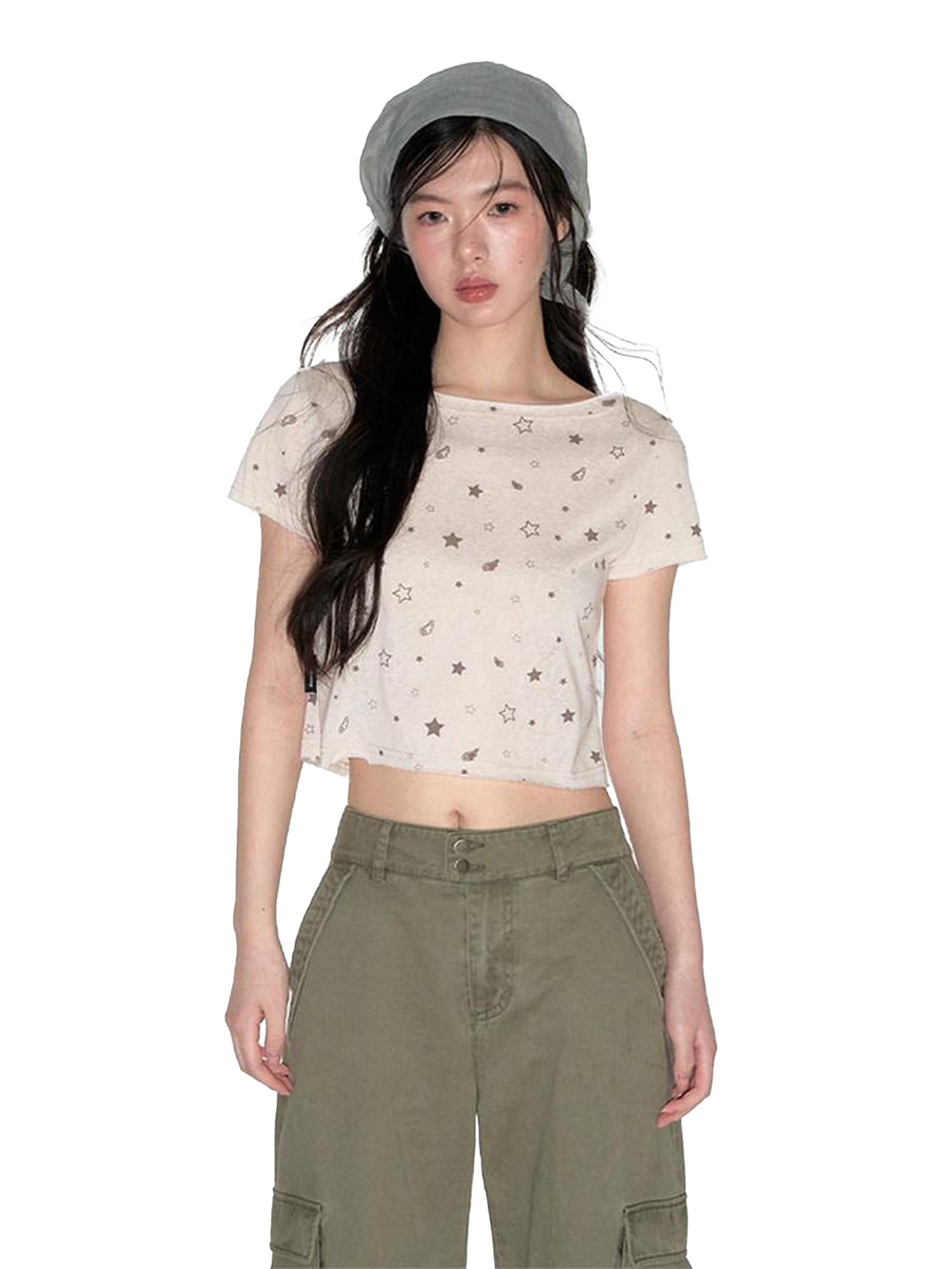 NAPSNAPS Star Print Asymmetric Slanted Shoulder Women&
