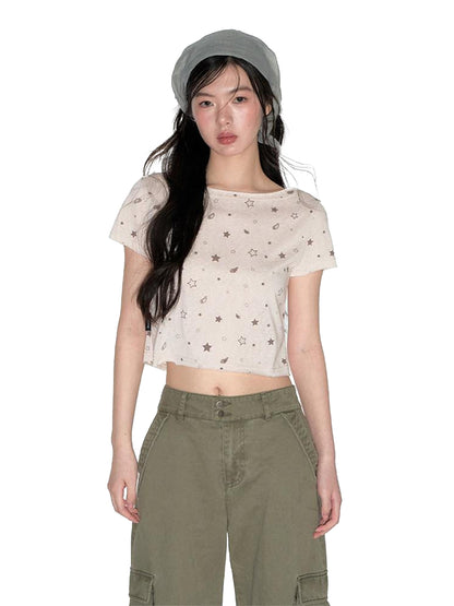 NAPSNAPS Star Print Asymmetric Slanted Shoulder Women&