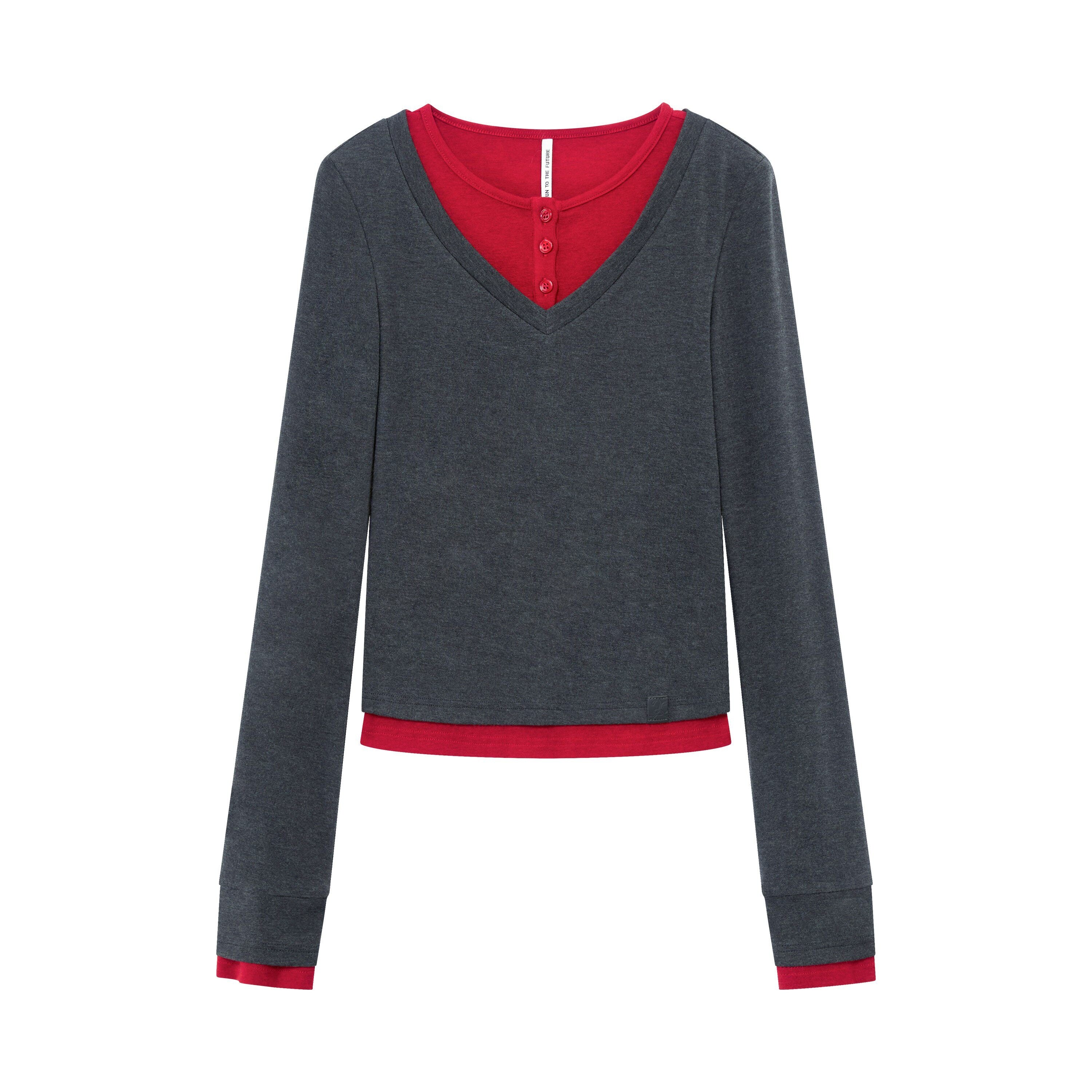 RUN TO THE FUTURE Viscose Blend Slim Fit Layered Casual Women Round Neck Long Sleeve T-Shirts