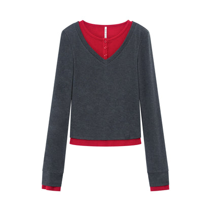 RUN TO THE FUTURE Viscose Blend Slim Fit Layered Casual Women Round Neck Long Sleeve T-Shirts