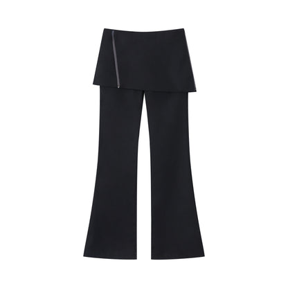 RUN TO THE FUTURE Low Waist Zip Slim Minimal Microflare Women Classic Black Flare Pants