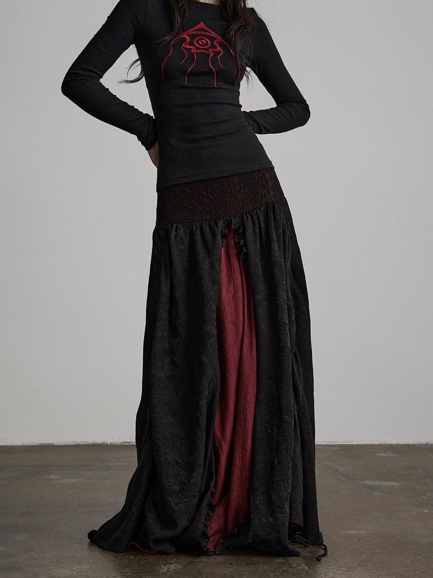 INDULGE Soft Comfy Rayon Ruffle Hem Gothic A Line Side Zipper Black Tiered Skirts