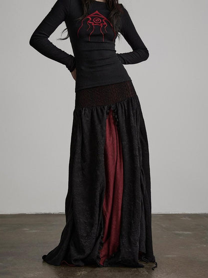 INDULGE Soft Comfy Rayon Ruffle Hem Gothic A Line Side Zipper Black Tiered Skirts