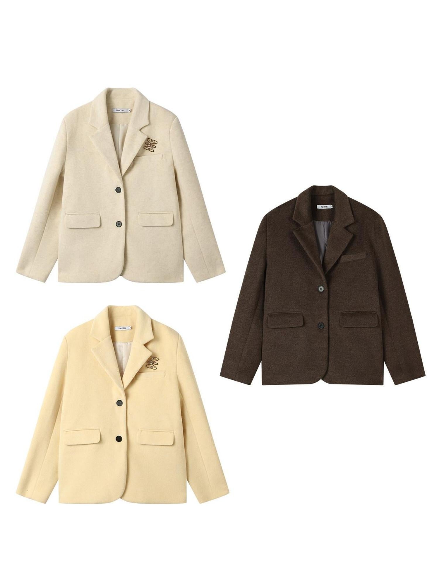 7Shiftin Versatile Notched Lapel Long Sleeve Women Casual Solid Color Yellow Blazers