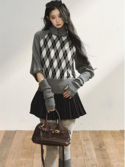 7Shiftin Cozy Vintage Slim Fit Turtleneck Pullover Women Plaid Knitwear Tops Sweaters