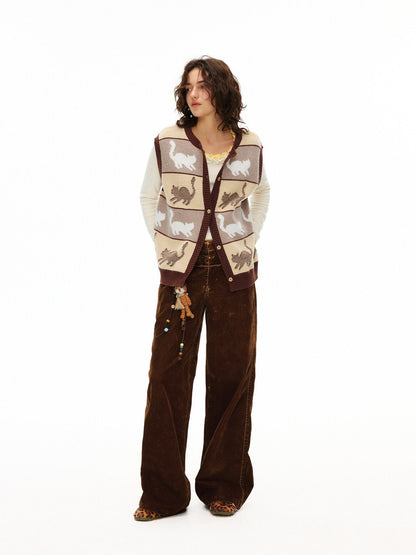 OuttheBlue Soft Wool Blend V-neck Button Front Office Regular Fit Khaki Brown Tank Tops