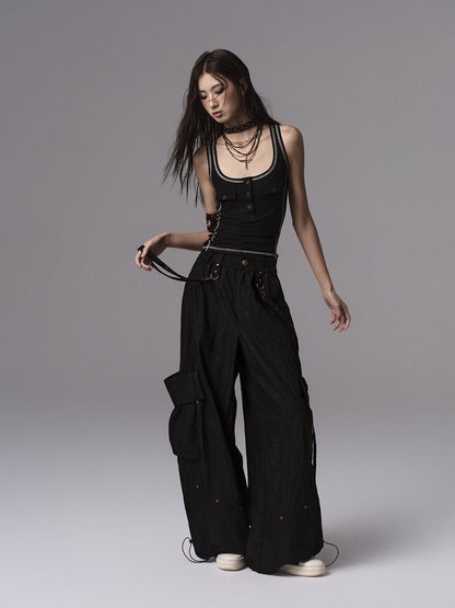 Low pixel Soft Lyocell Wool Blend Dark Gothic Slim Fit Women Classic Solid Tank Tops