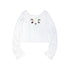 nit alcove Pure Cotton Long Sleeve Casual Cute Bear Women Off Shoulder Crop Tops