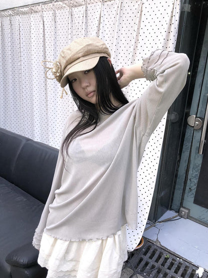 ang project Mocha Sheer Mesh Layered Ruffle Round Neck Women&