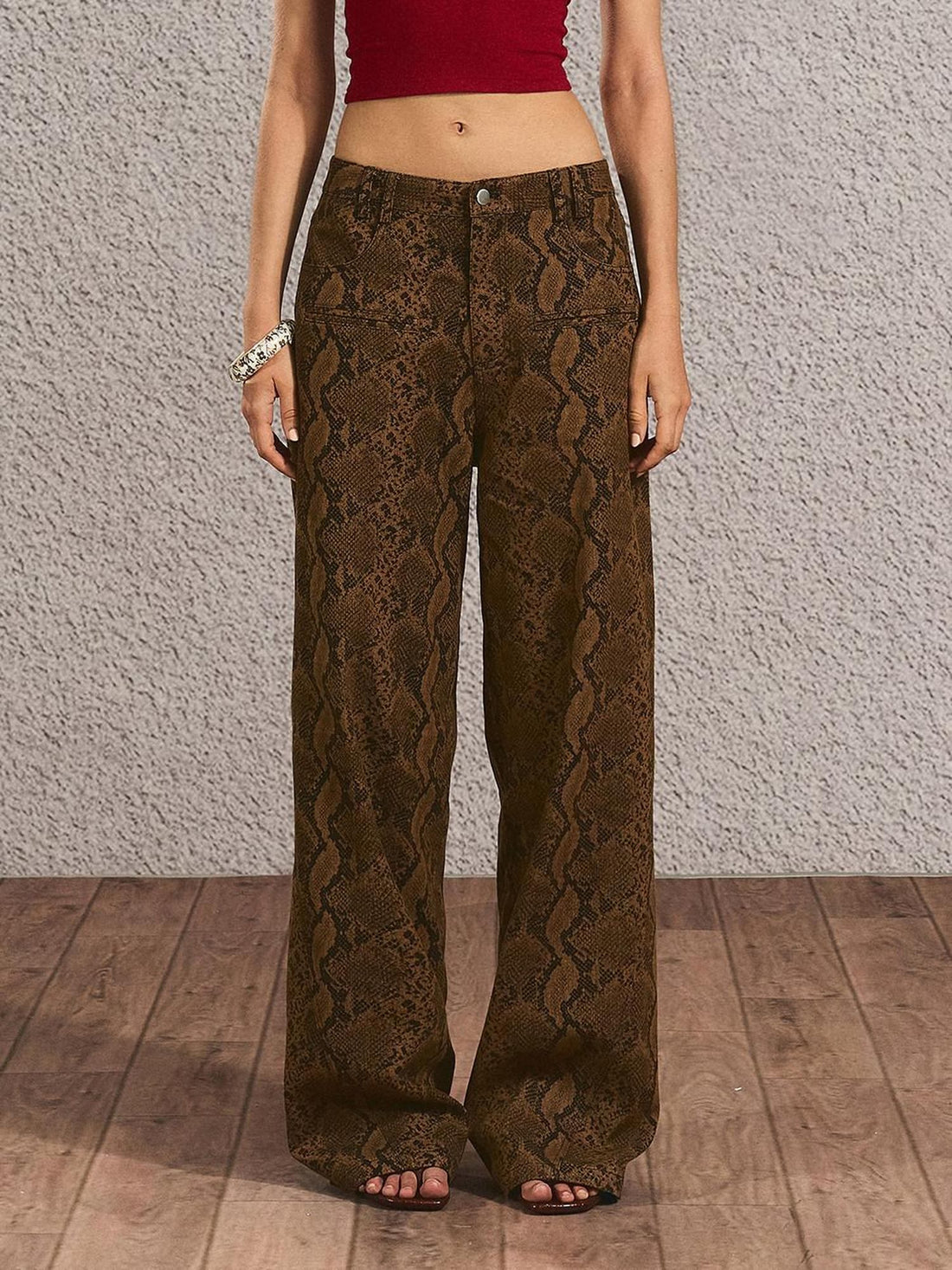 The NeverMore Durable Distressed Relaxed Fit Natural Waist Women Light Brown Wide Leg Jeans