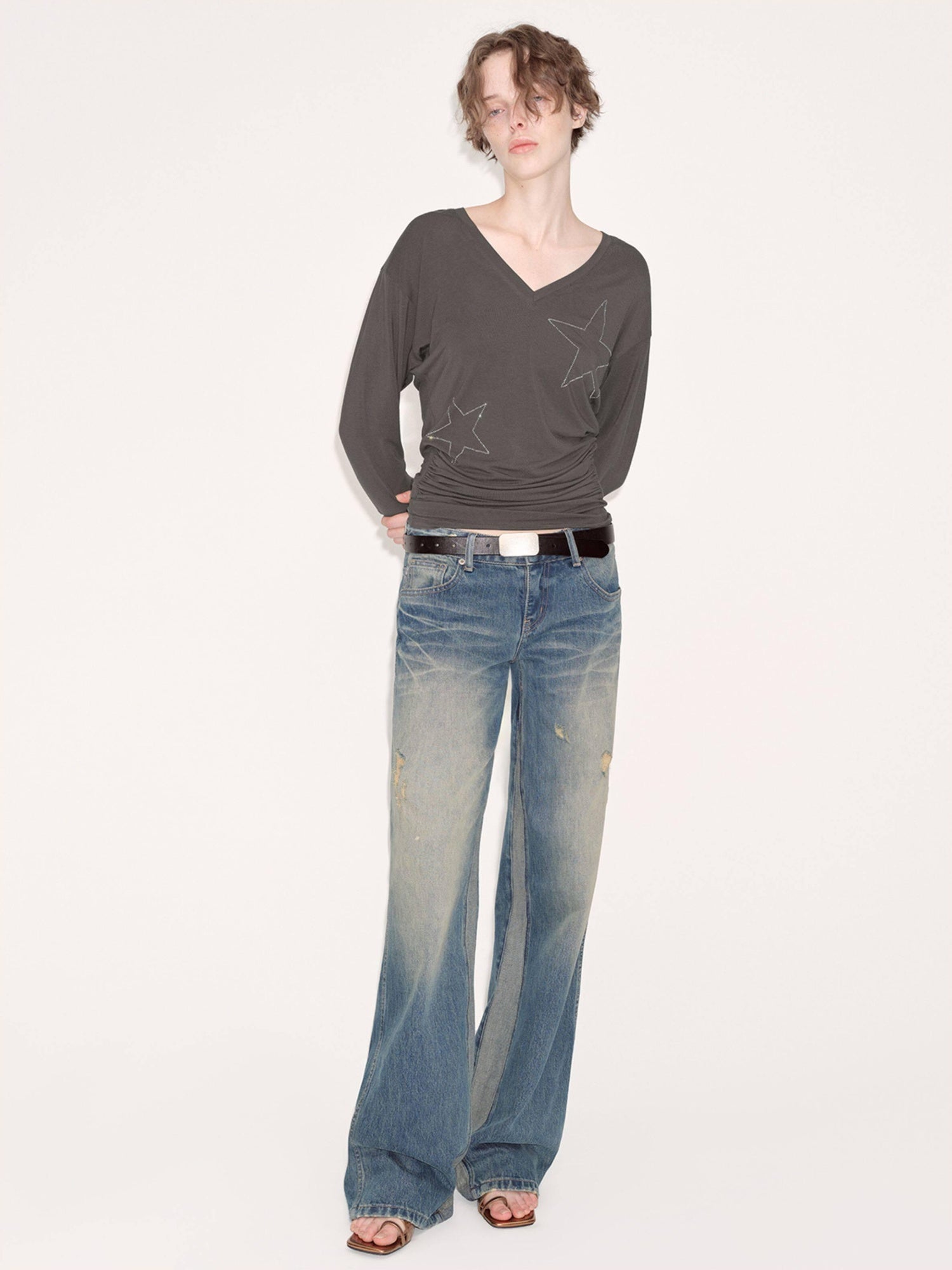 RUN TO THE FUTURE Durable Rigid Vintage Low Rise Women Zip Fly Classic Denim Blue Straight Jeans
