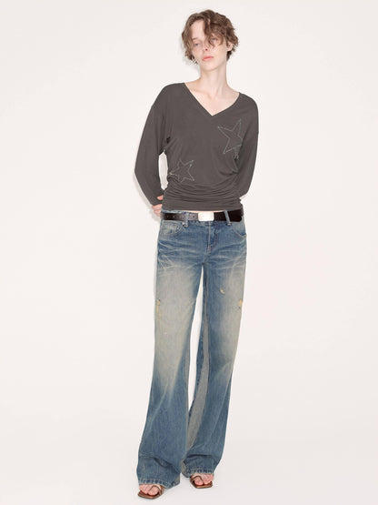 RUN TO THE FUTURE Durable Rigid Vintage Low Rise Women Zip Fly Classic Denim Blue Straight Jeans