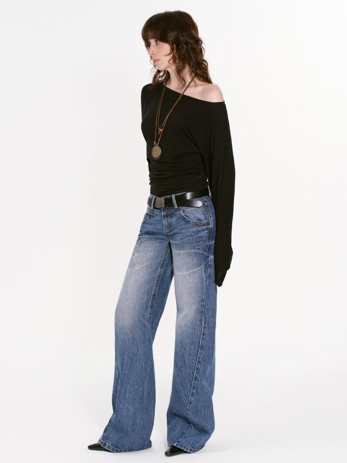 RUN TO THE FUTURE Moisture Wicking Lyocell Slim Asymmetric Neck Women Solid Long Sleeve T-Shirts