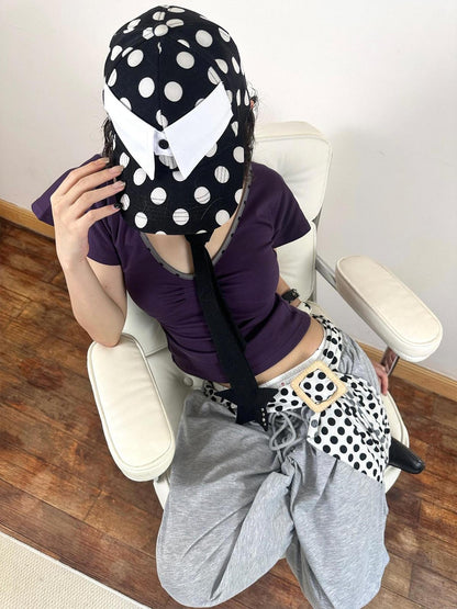 nit alcove Cute Polka Dot Bow Adjustable Cotton Casual Unisex Couple Baseball Caps
