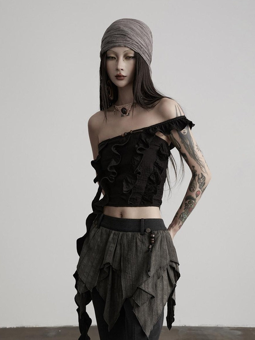 INDULGE Spliced Patchwork Original Slim Fit Solid Black Women Bandeau Tops