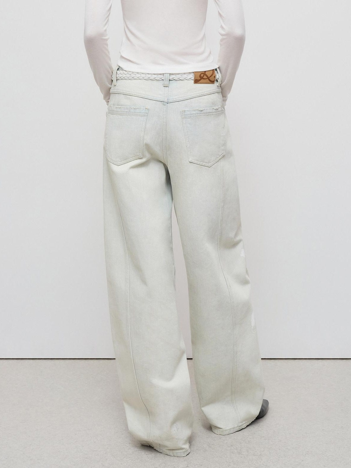 RUN TO THE FUTURE Vintage Light Blue Floral Cotton Loose Casual Womens Zipper Fly Wide-Leg Jeans